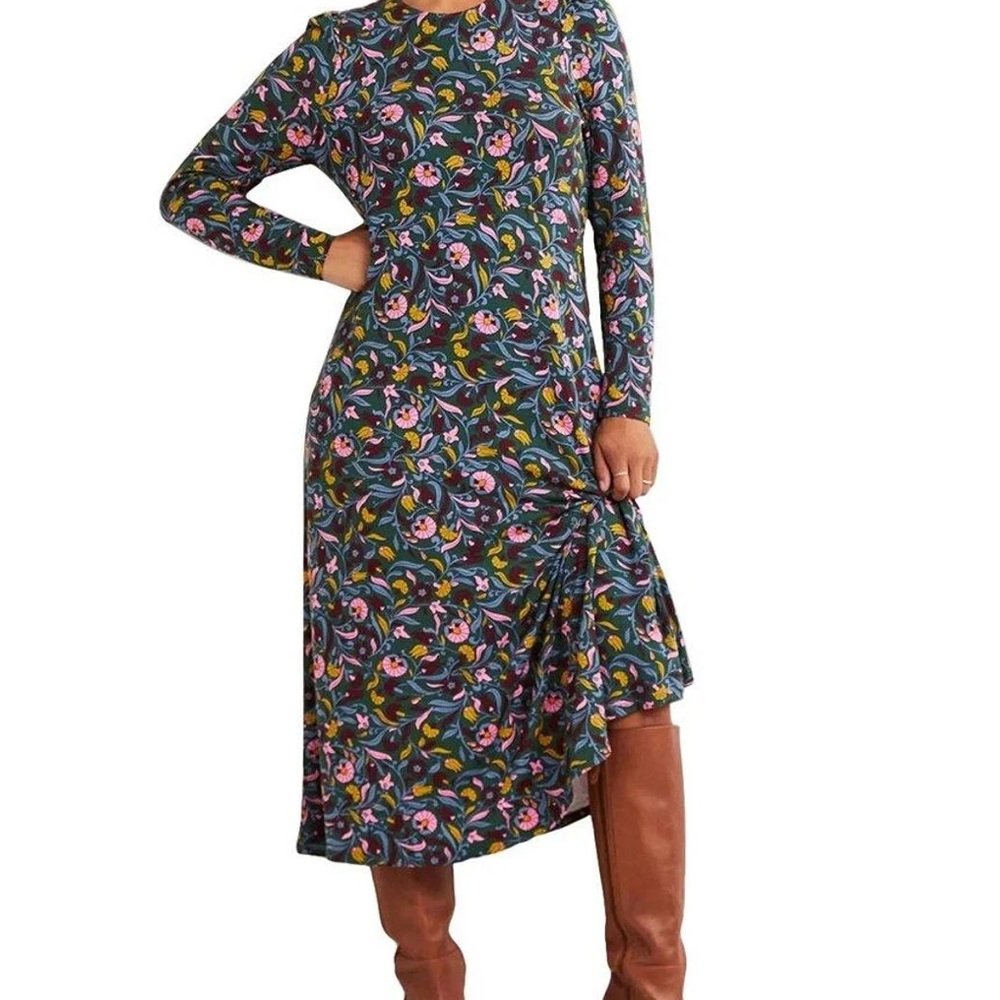 Boden Blue and Yellow Dress Long Sleeve Crew Neck